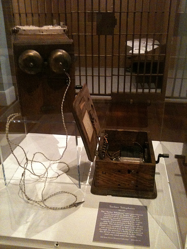 The “Tucker Telephone” was a torture device invented in Arkansas and regularly used at the Tucker State Prison Farm. It consisted of an old-fashioned crank telephone wired in sequence with two batteries. Electrodes coming from it were attached to a prisoner’s big toe and genitals. The electrical components of the phone were modified so that cranking the telephone sent an electric shock through the prisoner’s body.